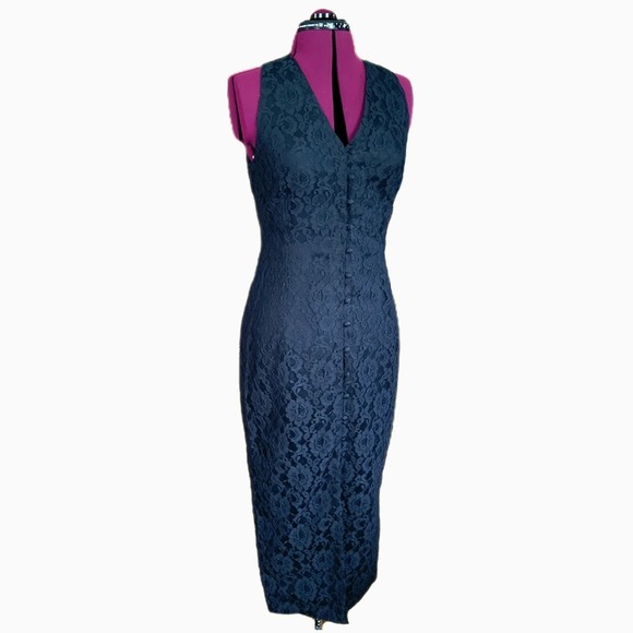 Vintage Early 90s Gigi by Gillian Black Button Down Lace Sleeveless Midi Dress - Picture 1 of 10
